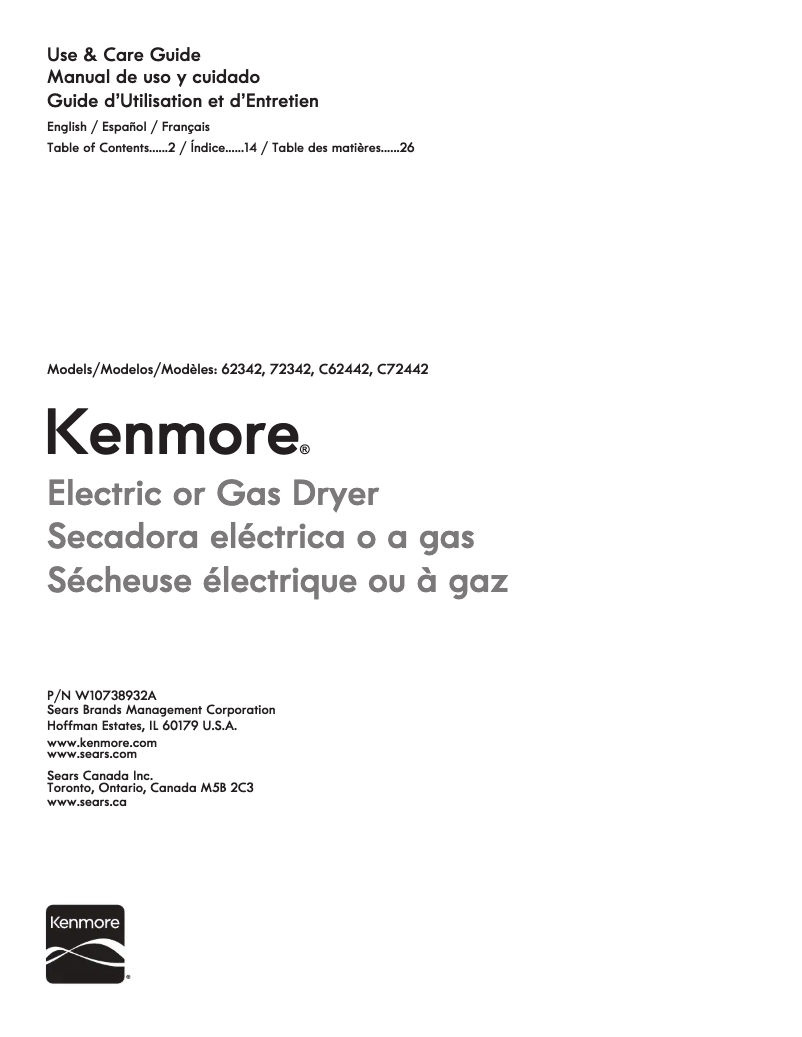 Page 1 de la notice Manuel utilisateur Kenmore 62342