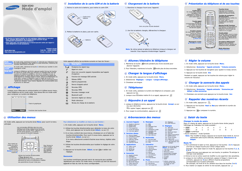 Image de la première page du manuel de l'appareil SGH-X540