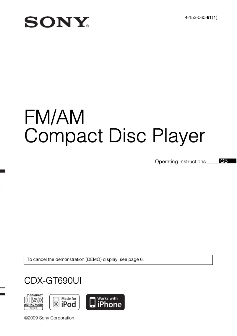 Image de la première page du manuel de l'appareil CDX-GT690UI