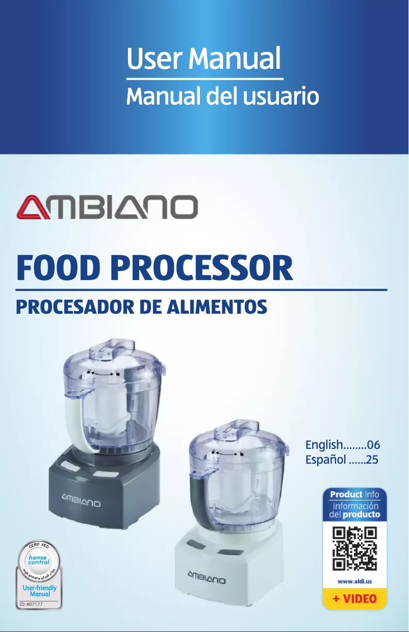 Page 1 de la notice Manuel utilisateur Ambiano Food Processor Z3050
