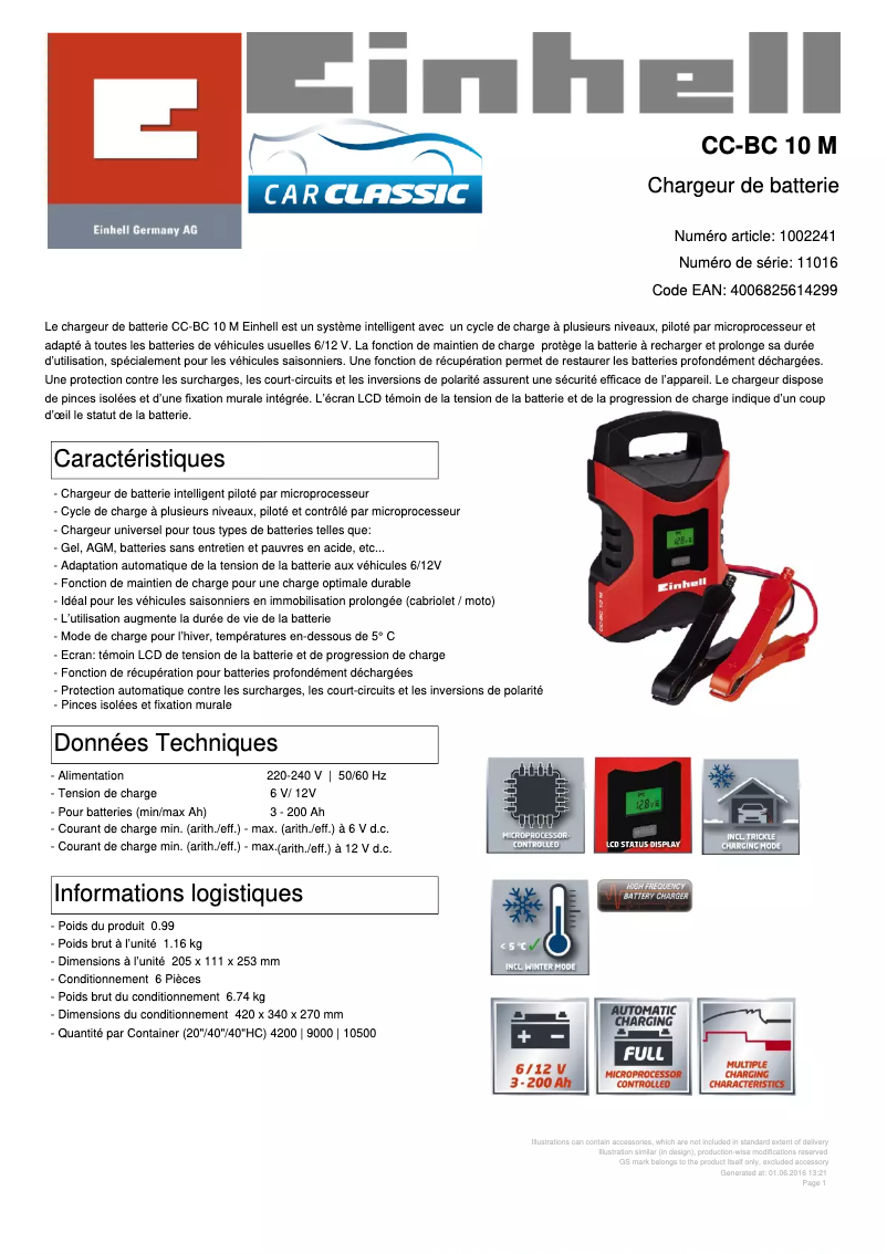 Page n°1 - Fiche technique Einhell CC-BC 10 M