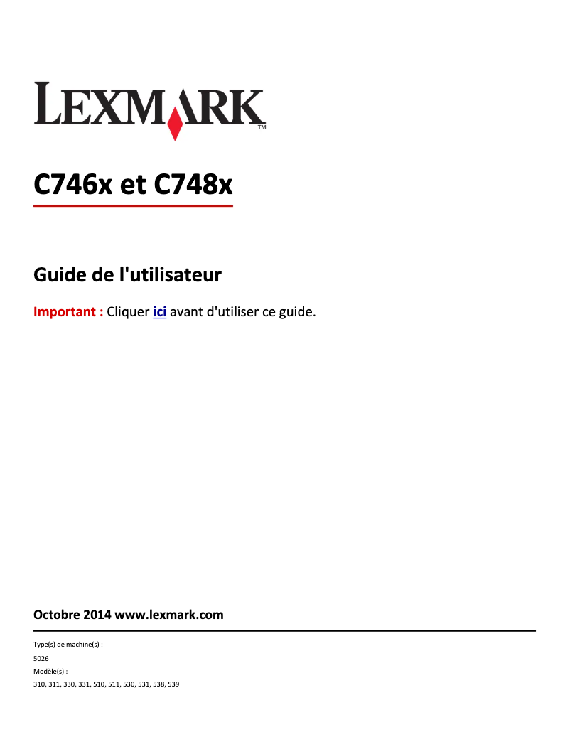 Page 1 de la notice Manuel utilisateur Lexmark C748