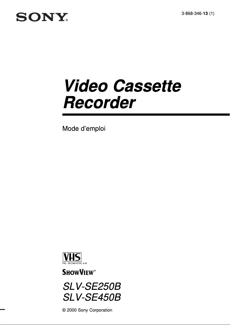 Page 1 de la notice Manuel utilisateur Sony SLV-SE250B