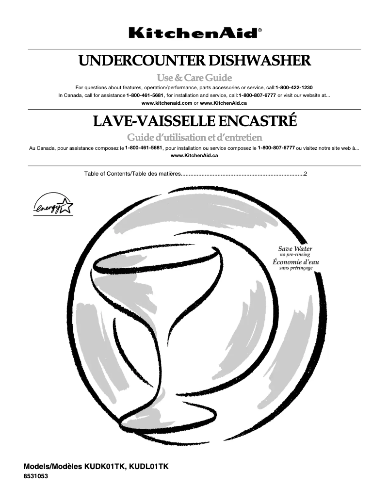 Page 1 de la notice Manuel utilisateur KitchenAid KUDK01TKBS1