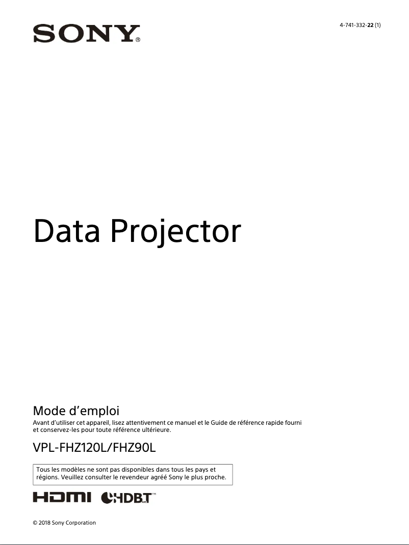 Page n°1 - Mode d'emploi Sony VPL-FHZ90L