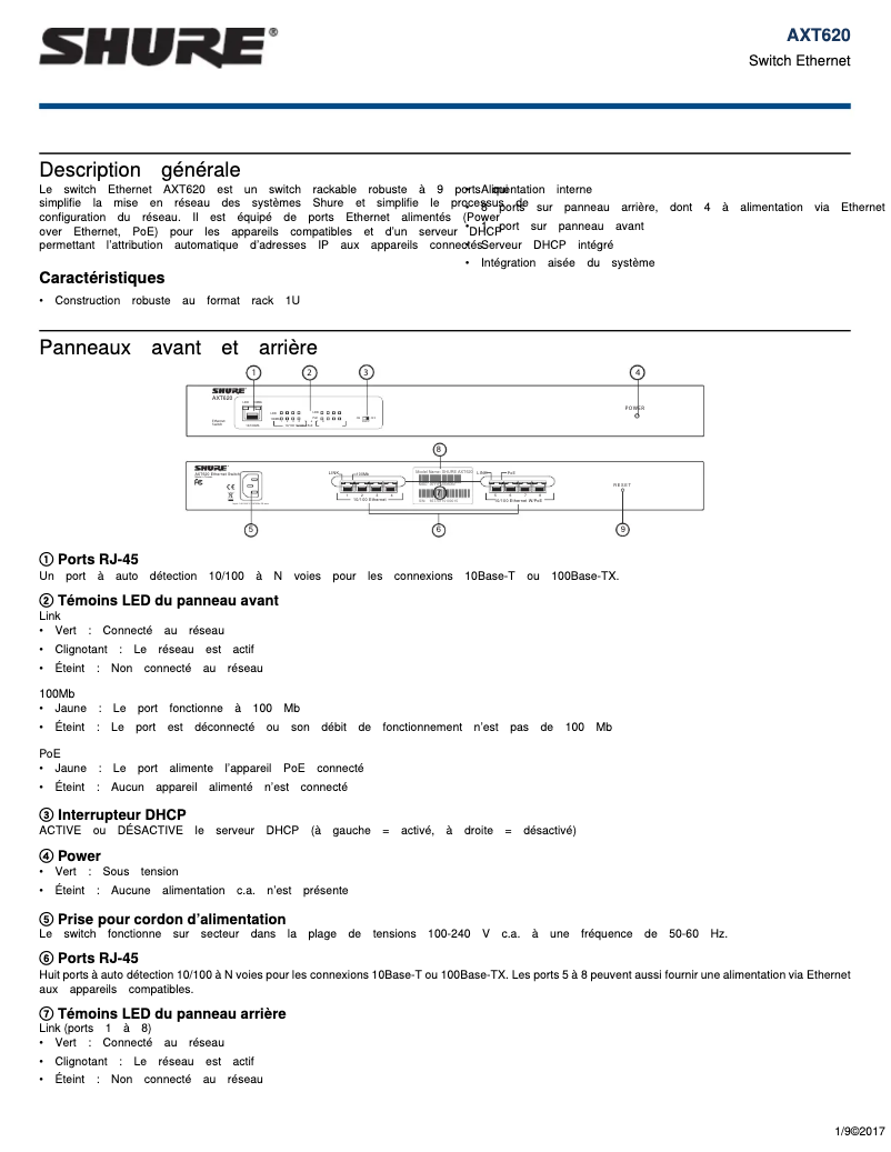 Page 1 de la notice Manuel utilisateur Shure AXT620