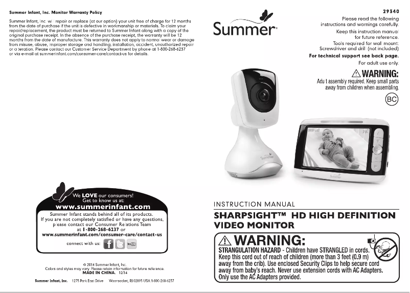 Imagen de la primera página del manual del dispositivo Sharp Sight 29340