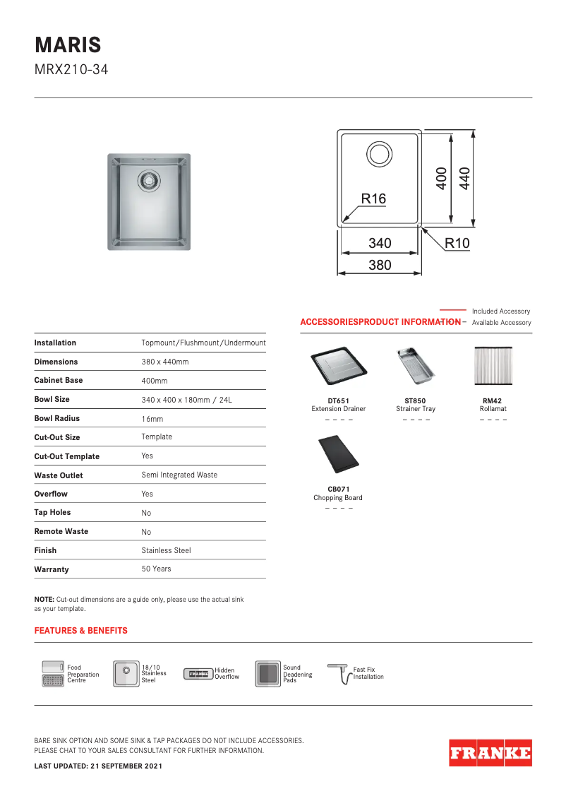 Page n°1 - Manuel utilisateur Franke Maris MRX210-34