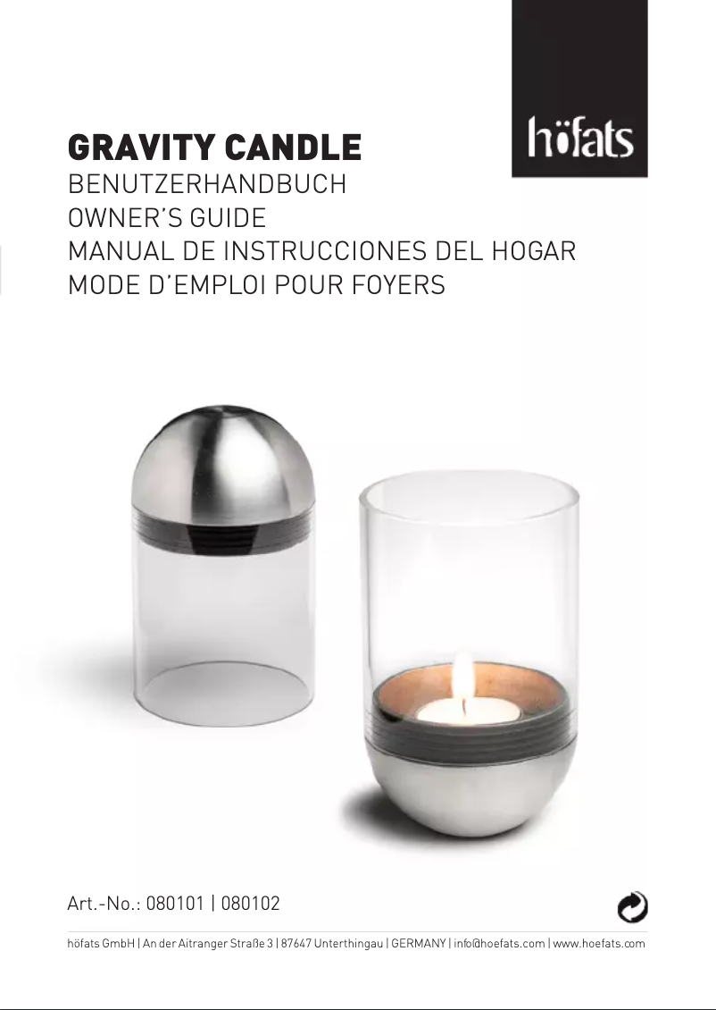 Page n°1 - Manuel utilisateur Höfats Gravity Candle M60
