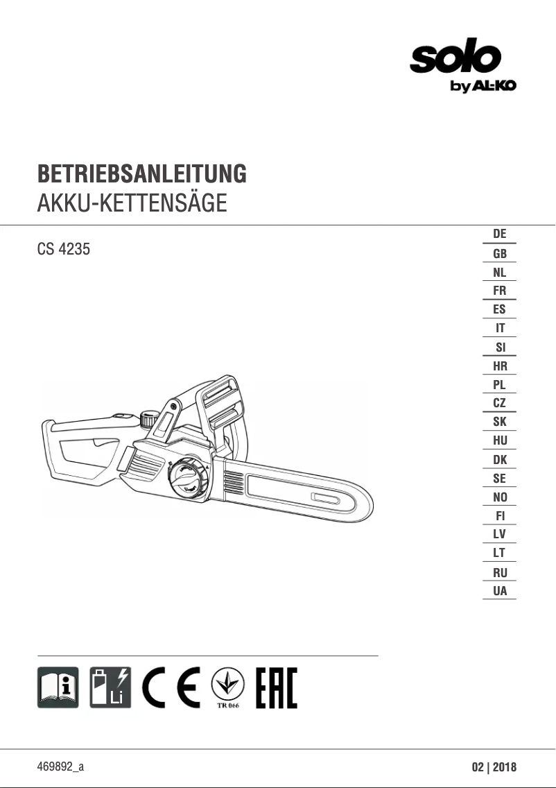 Page n°1 - Manuel utilisateur AL-KO Solo CS 4235