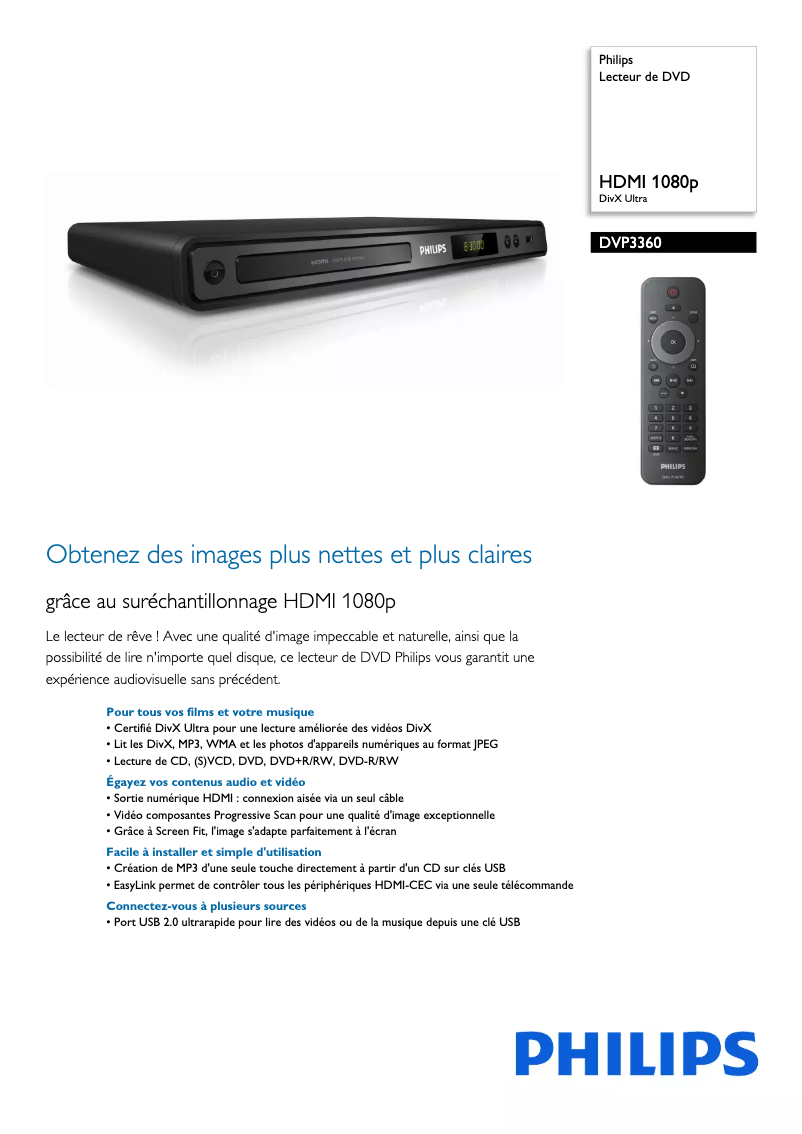 Page n°1 - Fiche technique Philips DVP3360