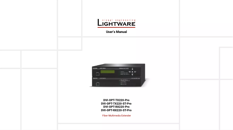 Page n°1 - Manuel utilisateur Lightware DVI-OPT-RX220-PRO