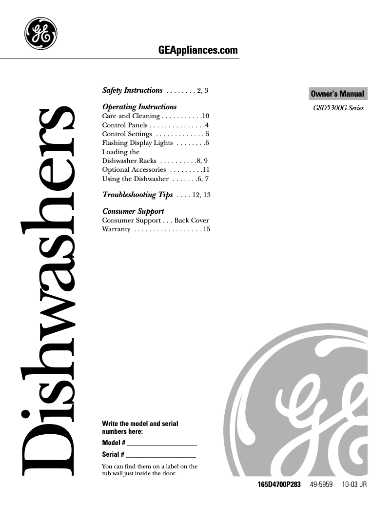 Page n°1 - Manuel d'utilisation et d'entretien GE GSD5300GWW