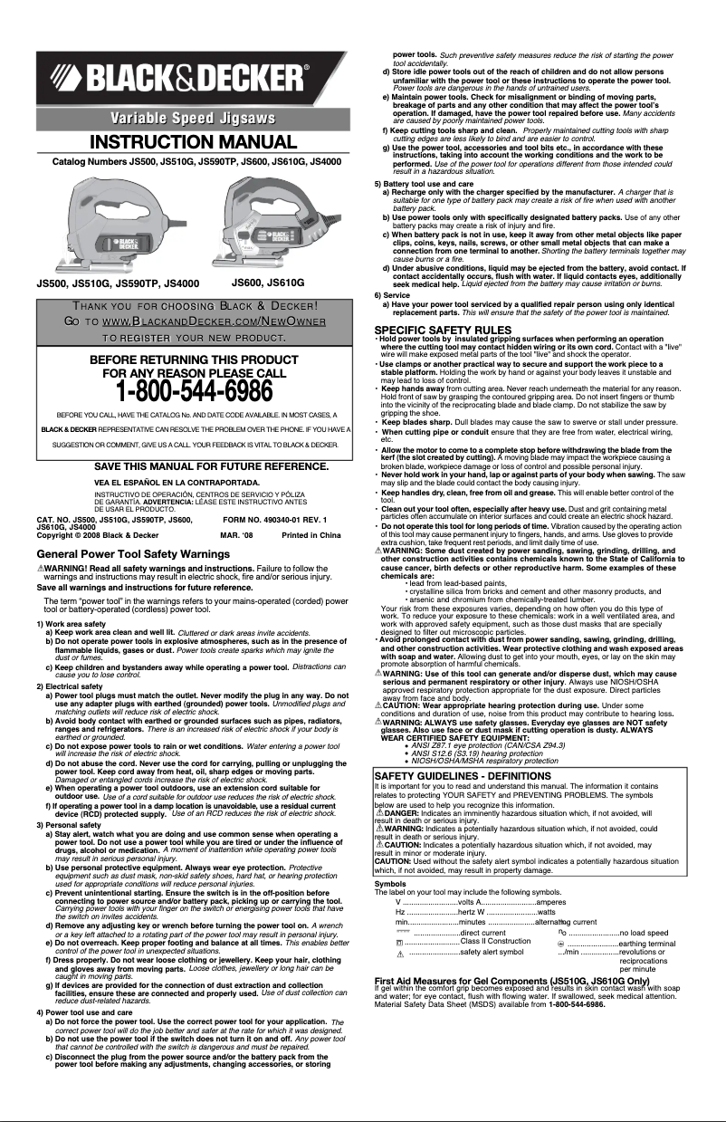 Page 1 de la notice Manuel utilisateur Black & Decker JS4000