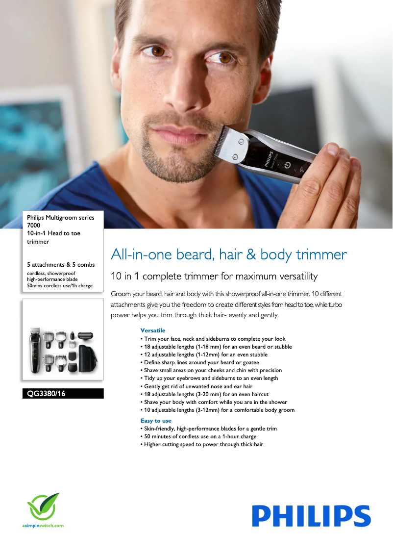 Page 1 de la notice Fiche technique Philips Series 7000 QG3380