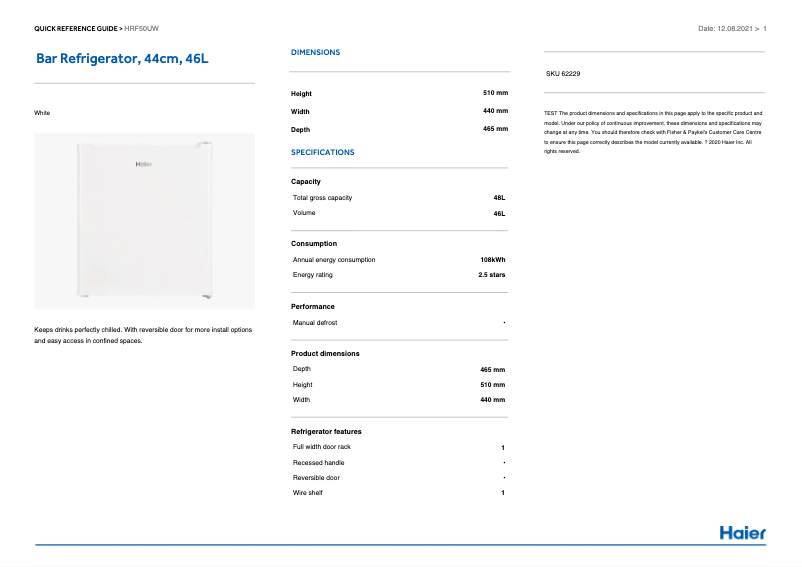 Page n°1 - Manuel utilisateur Haier HRF50UW