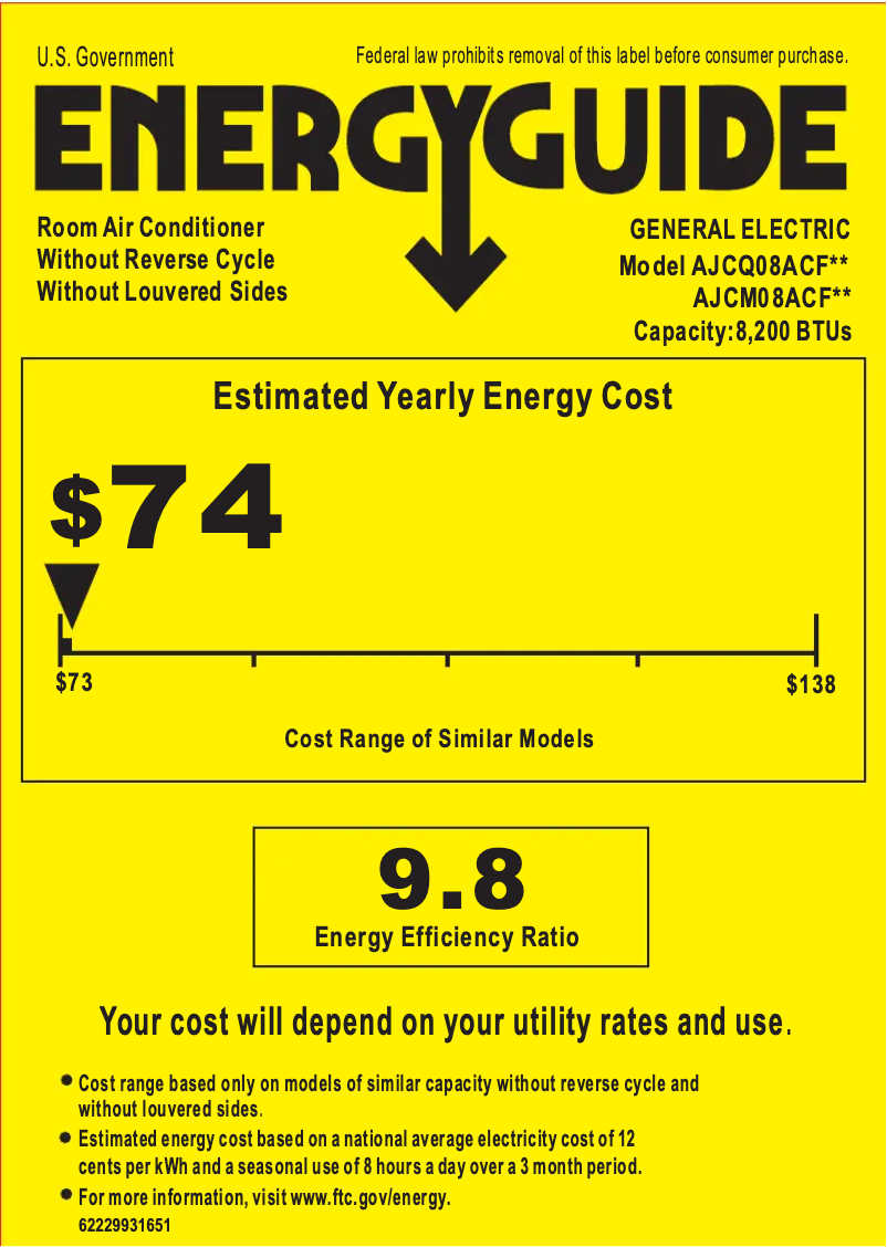 Page n°1 - Label énergétique GE AJCM08ACF