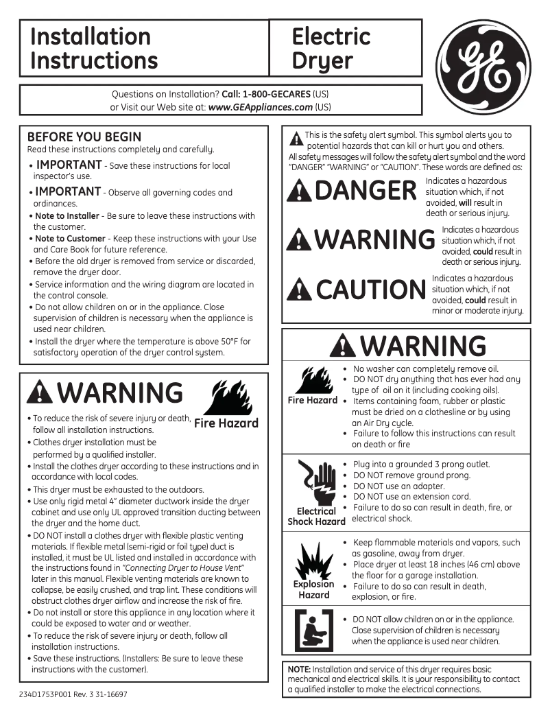 Page 1 de la notice Guide d'installation GE Adora 7.8 cu GHDS830EDWS