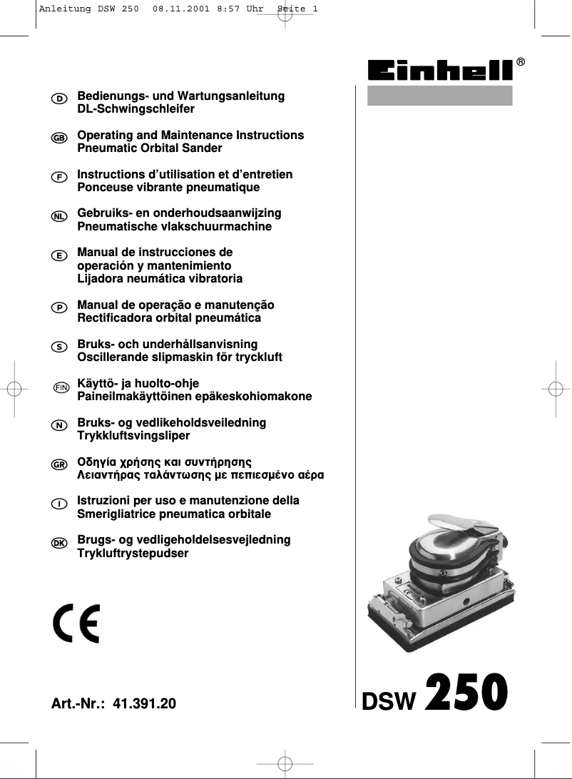 Page 1 de la notice Manuel utilisateur Einhell DSW 250