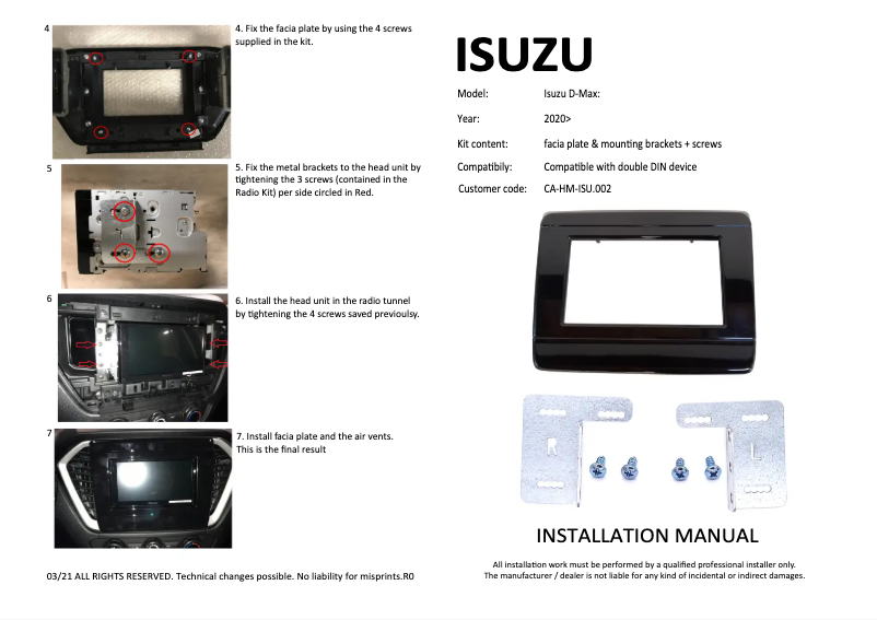 Page 1 de la notice Manuel utilisateur Pioneer CA-HM-ISU.002