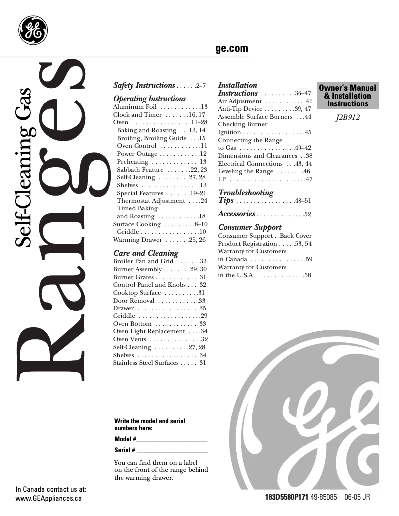 Page 1 de la notice Mode d'emploi GE J2B912SELSS