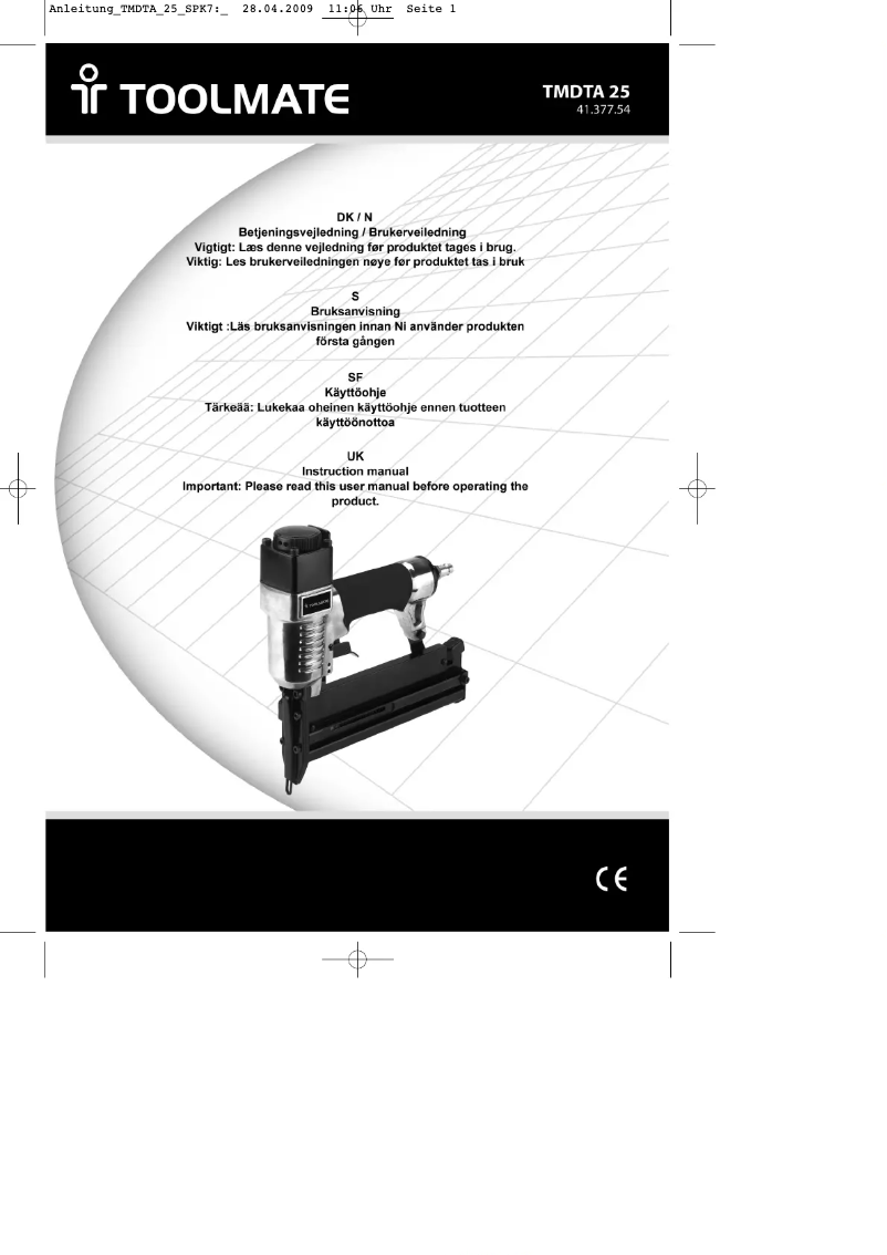 Page 1 de la notice Manuel utilisateur TOOLMATE TMDTA 25