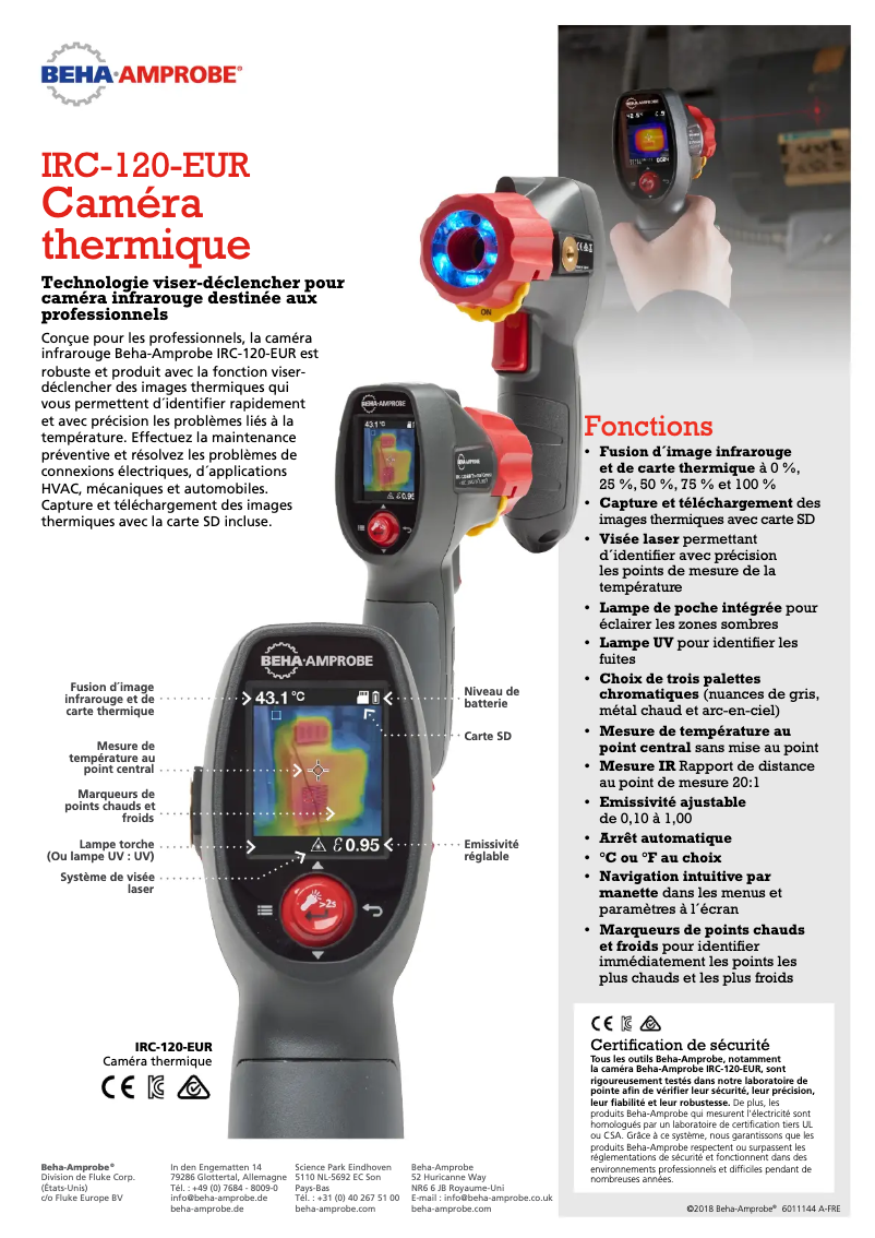 Page 1 de la notice Fiche technique Beha-Amprobe IRC-120-EUR