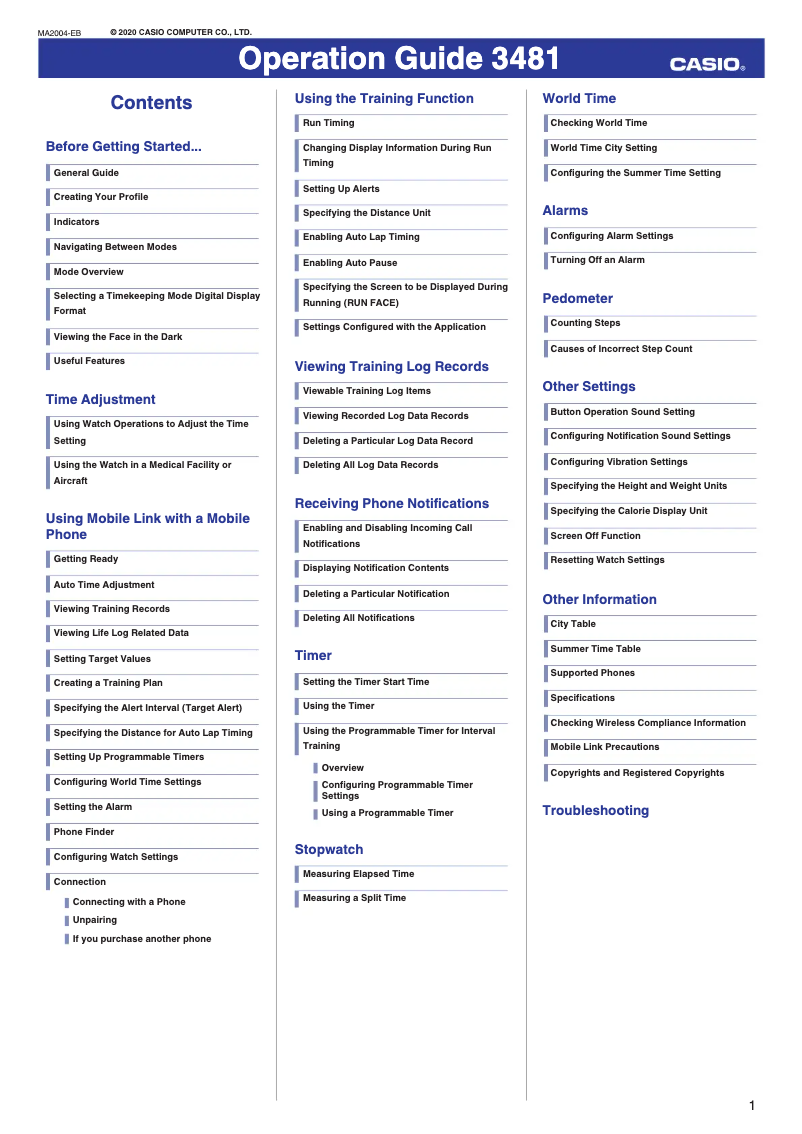 Page 1 de la notice Manuel utilisateur Casio G-Squad GBD-100-1