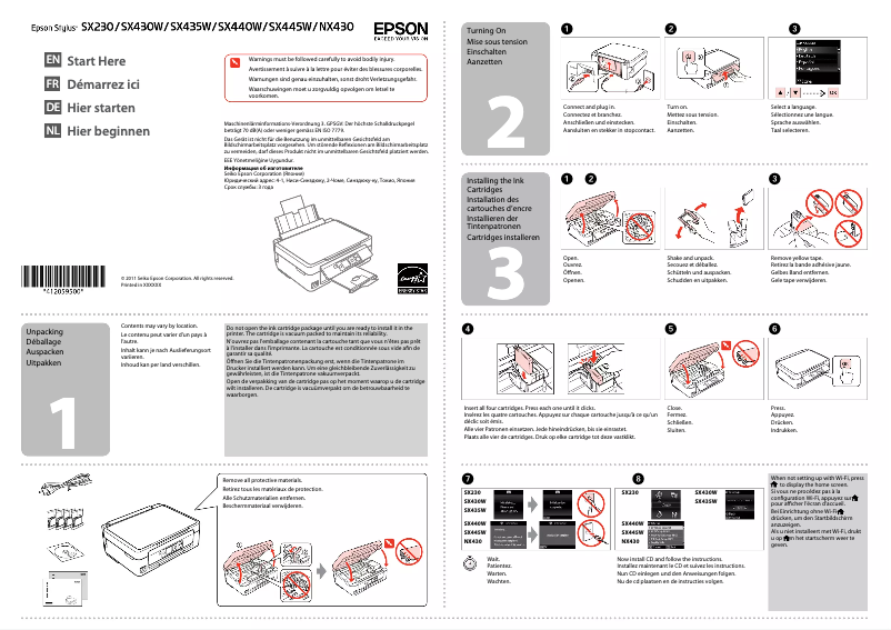 Page 1 de la notice Guide d'installation Epson Stylus SX435W
