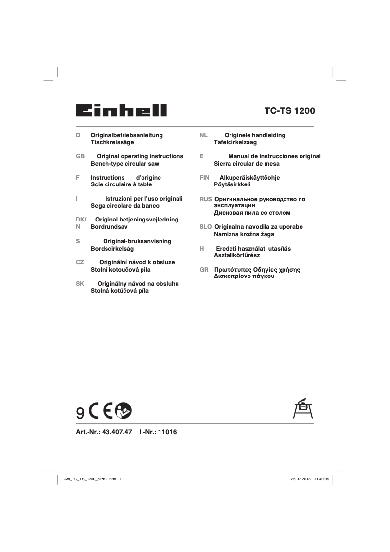 Page 1 de la notice Manuel utilisateur Einhell TC-TS 1200
