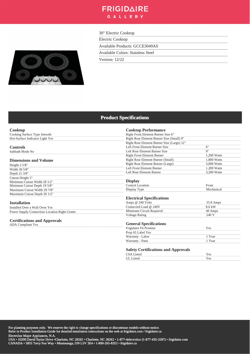 Image de la première page du manuel de l'appareil GCCE3049AS