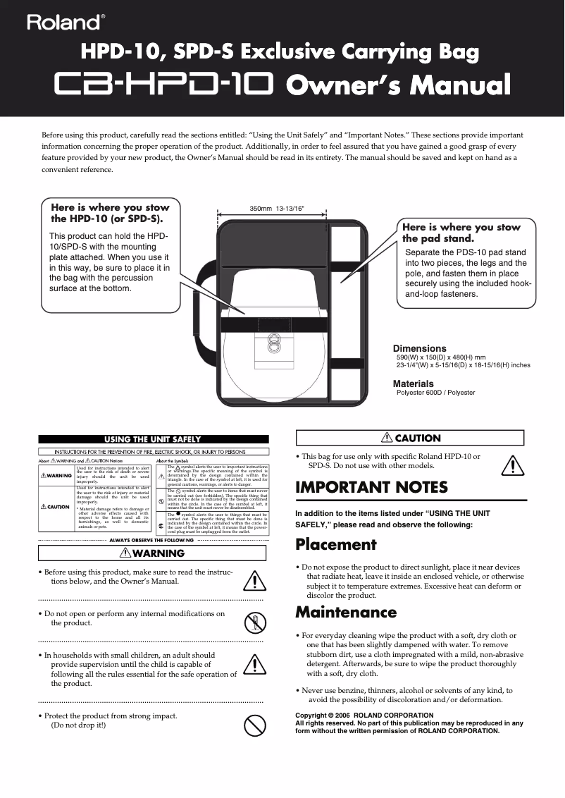 Page 1 de la notice Manuel utilisateur Roland CB-HPD-10