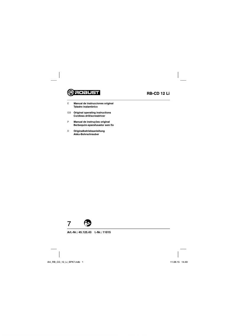 Page 1 de la notice Manuel utilisateur Robust RB-CD 12 Li