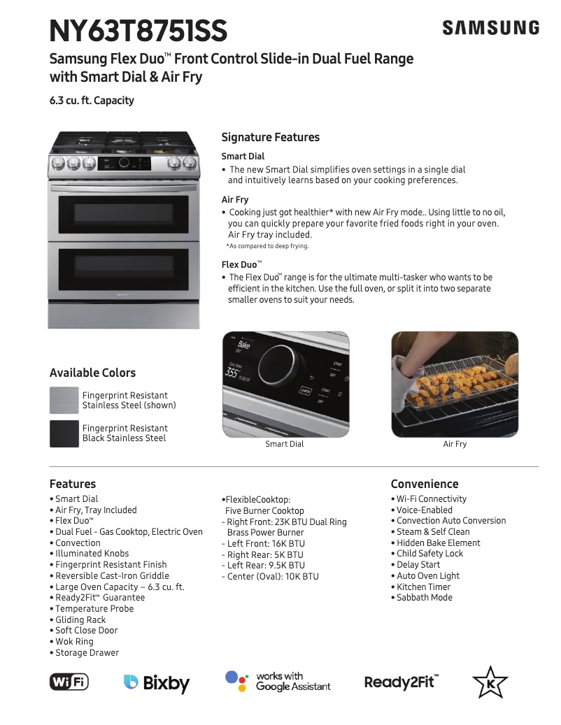 Page 1 de la notice Fiche technique Samsung NY63T8751SS