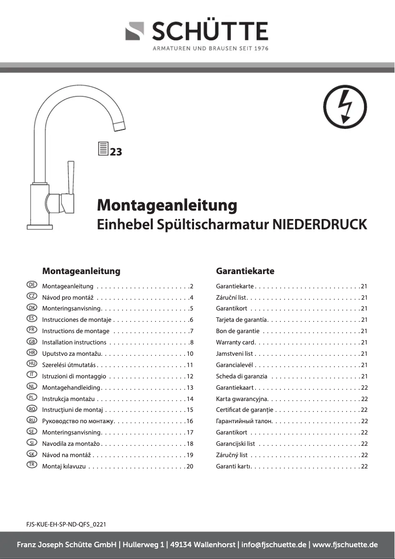 Page n°1 - Manuel utilisateur Schütte Cornwall