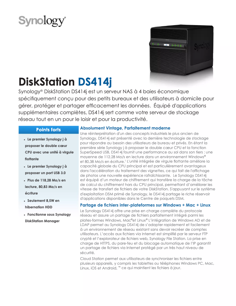 Image de la première page du manuel de l'appareil DiskStation DS414j