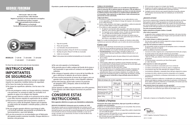 Página 1 del manual Manual de usuario George Foreman GR10RM