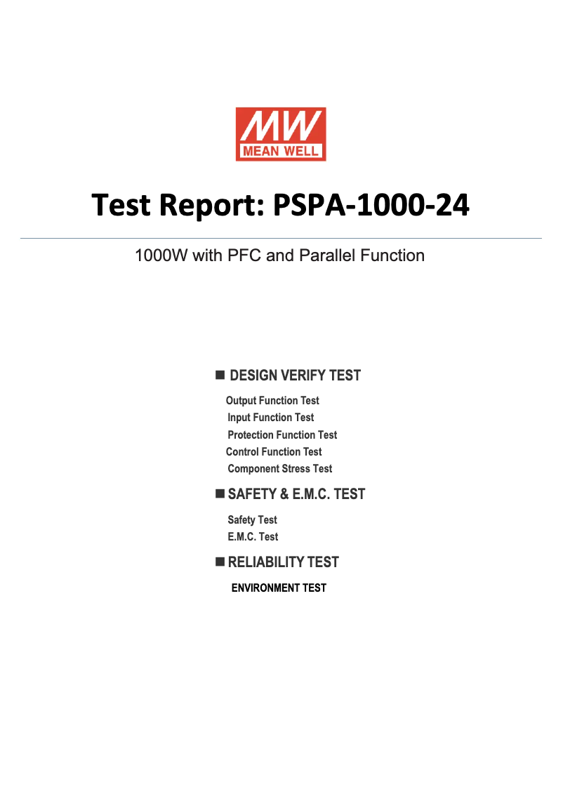 Page n°1 - Fiche technique Mean Well PSPA-1000-24