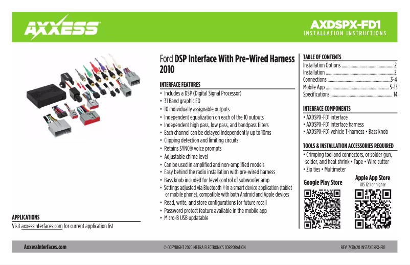 Page n°1 - Guide d'installation Metra AX-DSPX-FD1