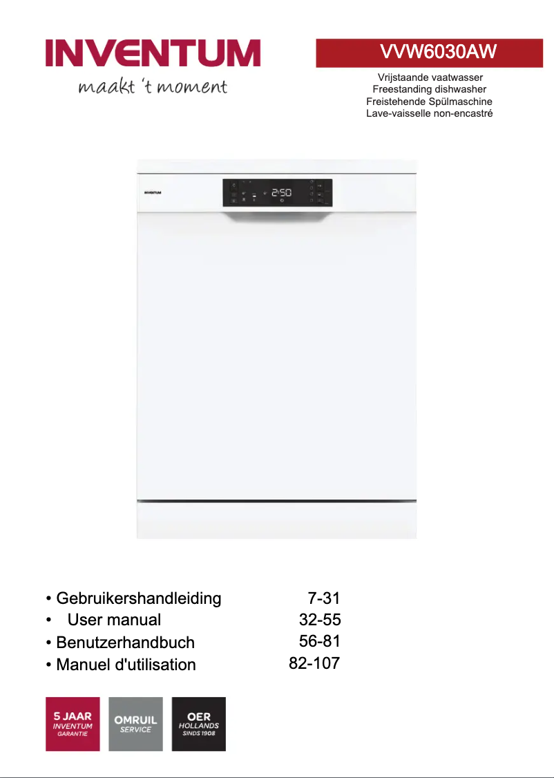 Page 1 de la notice Manuel utilisateur Inventum VVW6030AW