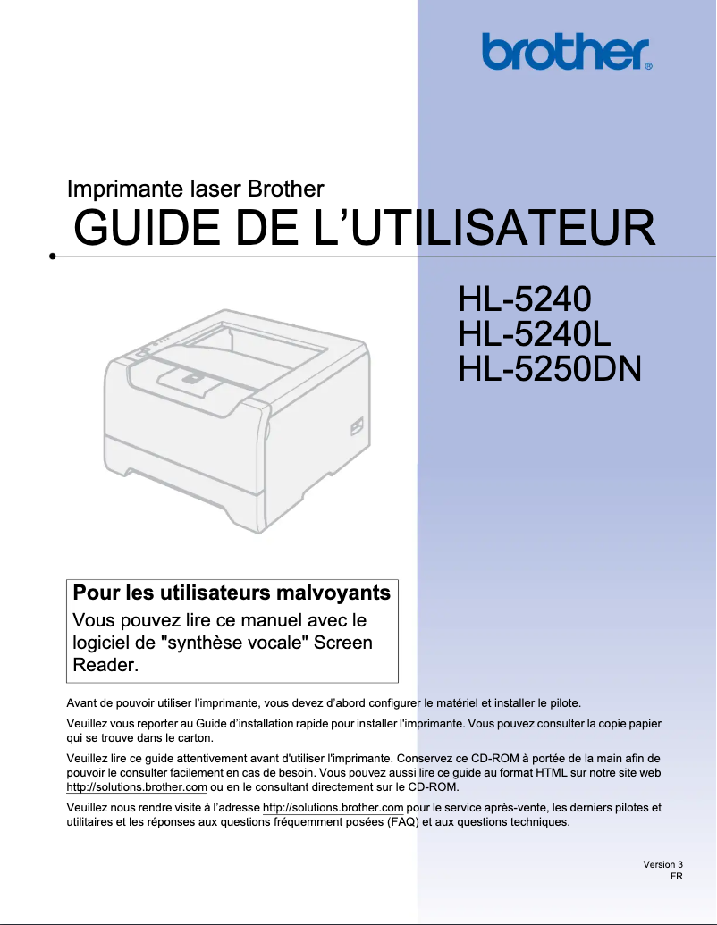 Page n°1 - Manuel utilisateur Brother HL-5240L