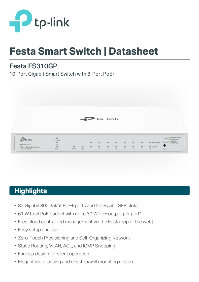 Page n°1 - Fiche technique TP-Link Festa FS310GP