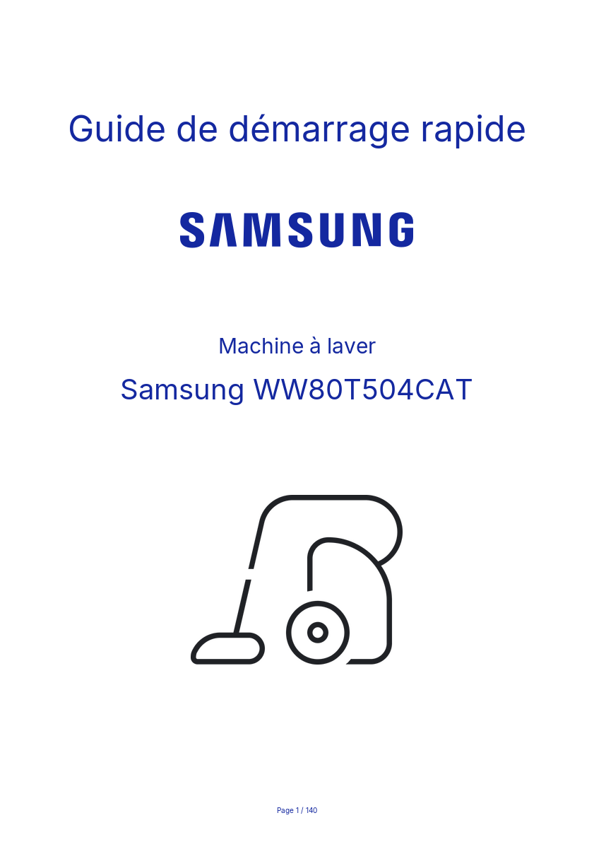 Page n°1 - Guide de démarrage rapide Samsung WW80T504CAT