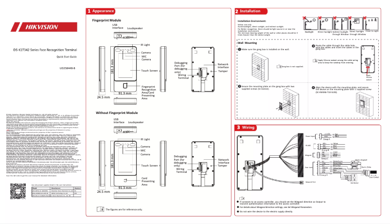 Page 1 de la notice Guide de démarrage rapide Hikvision DS-K1T342DWX