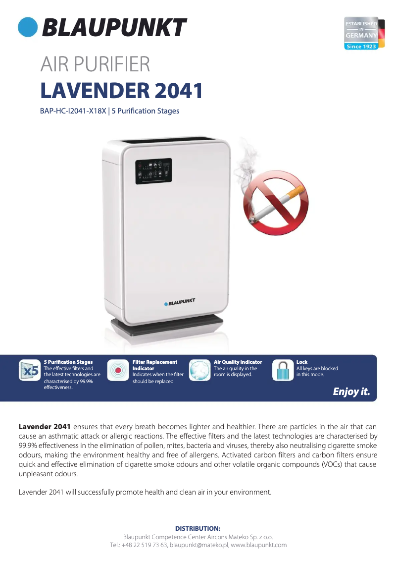 Page 1 de la notice Fiche technique Blaupunkt Lavender 2041