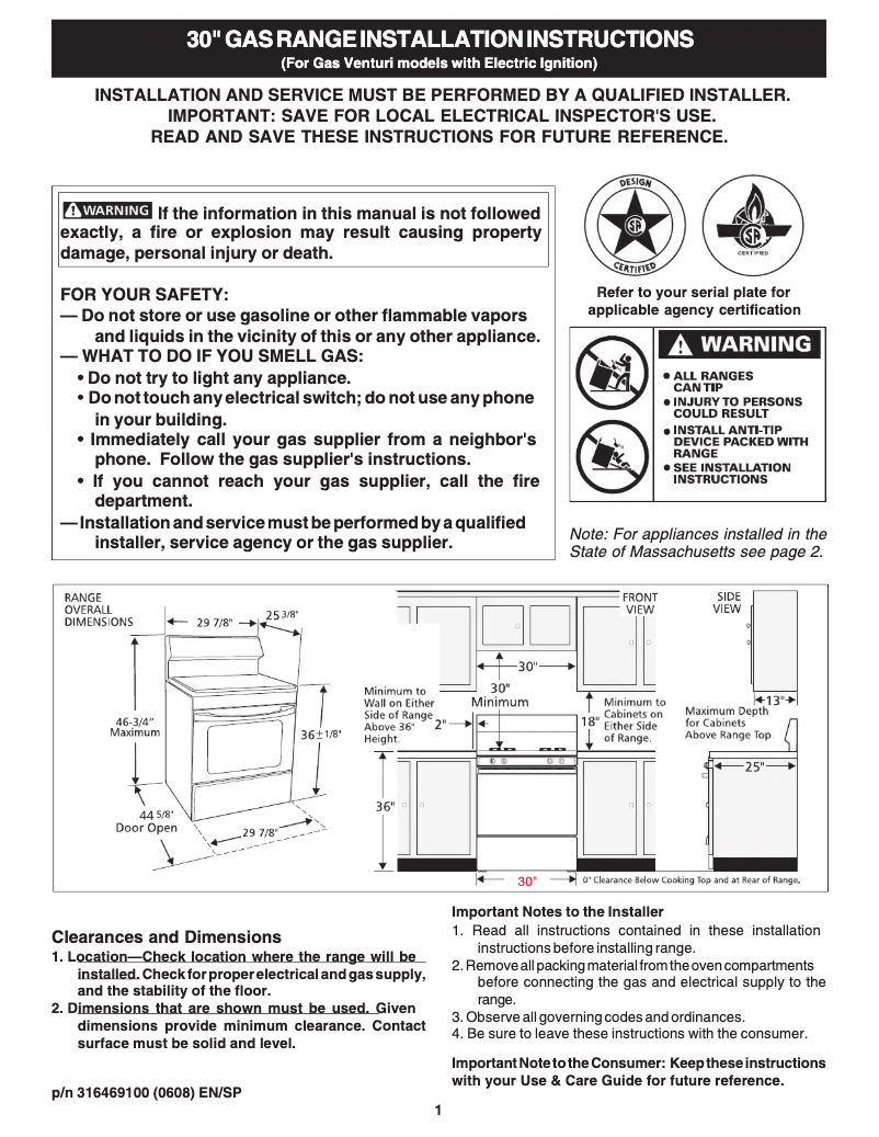 Página 1 del manual Guía de instalación Frigidaire FGF318GC
