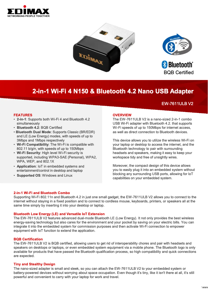Page n°1 - Fiche technique Edimax EW-7611ULB V2