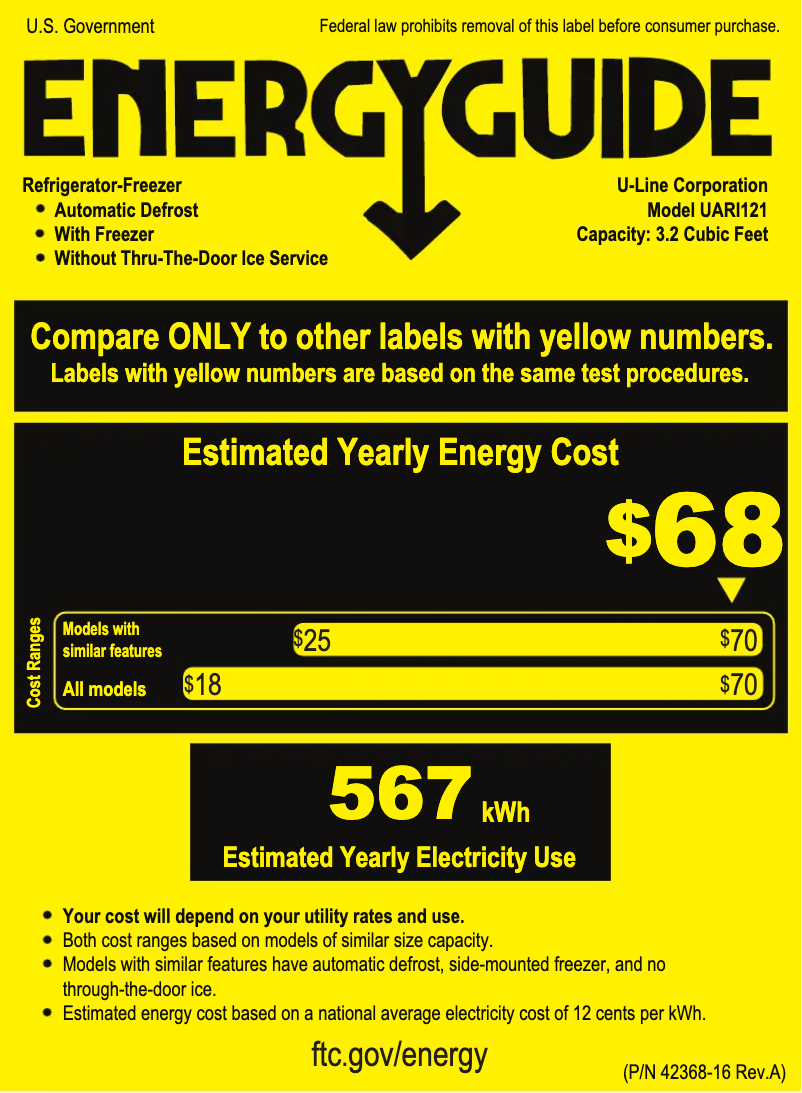 Page n°1 - Label énergétique U-Line UARI121-SS01A