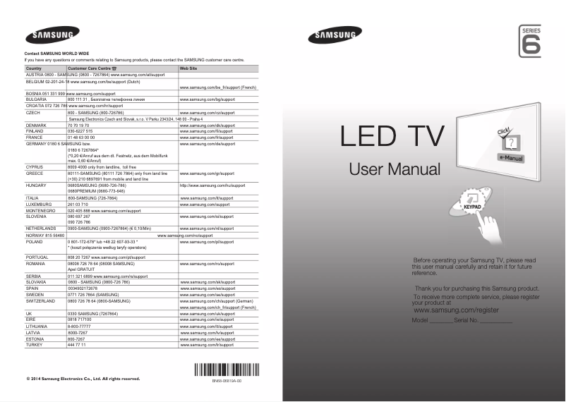 Page 1 de la notice Guide d'installation Samsung UE48H6640SL