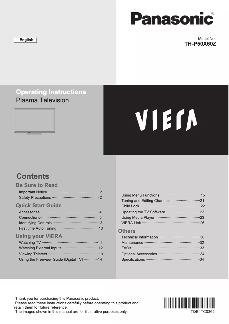 Image de la première page du manuel de l'appareil TH-P50X60Z